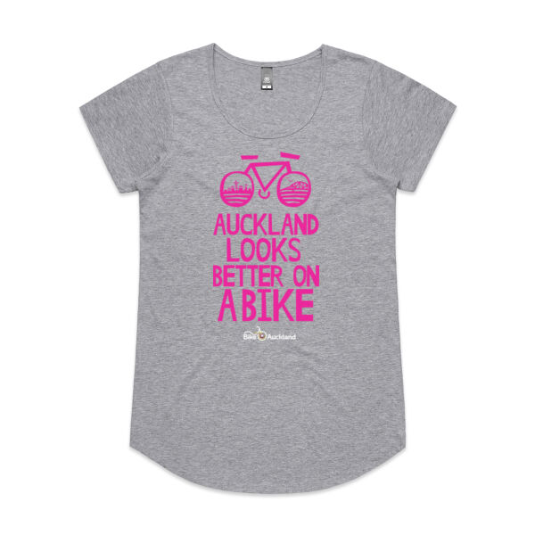 Auckland Looks Better on a Bike – Scoop neck – pink print Thumbnail