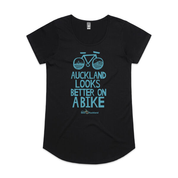 Auckland Looks Better on a Bike – Scoop neck – teal print Thumbnail