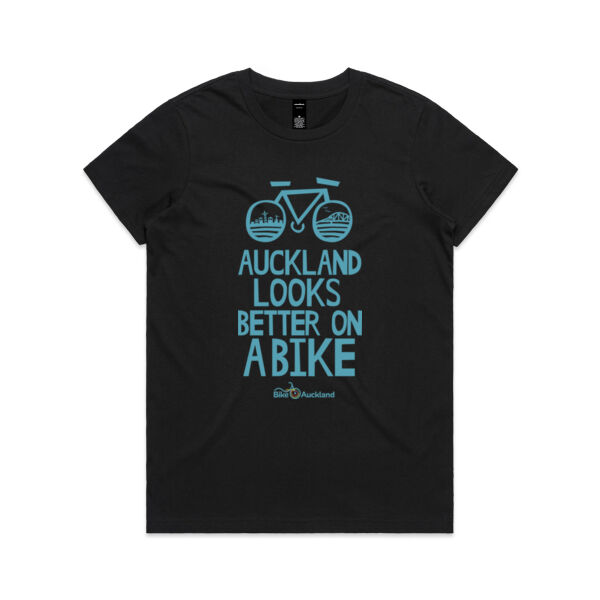 Auckland Looks Better on a Bike – Crew neck – teal print Thumbnail